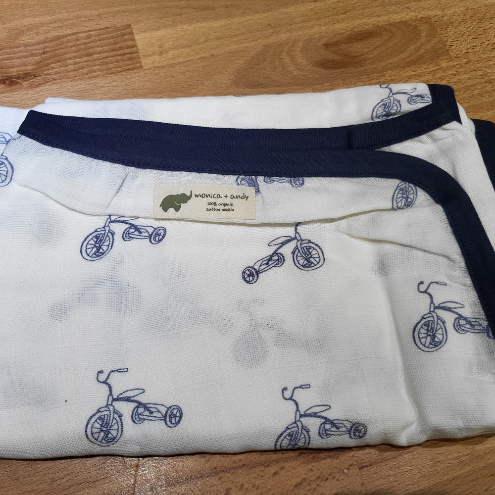 Nwt Baby Boys Organic Cotton Muslin Blanket Tricycle Monica + Andy Born To Ride